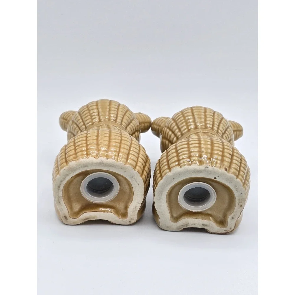 Vintage Ceramic Teddy Bear Salt Pepper Shakers Brown Quilted Look With Black Bow